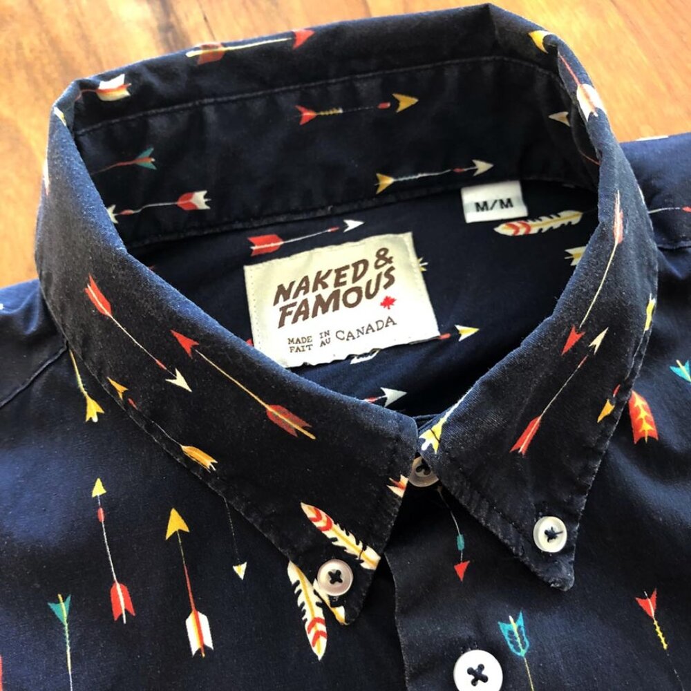 Naked and Famous Arrow Print Short Sleeve Shirt  Sz. Medium. Excellent Condition
